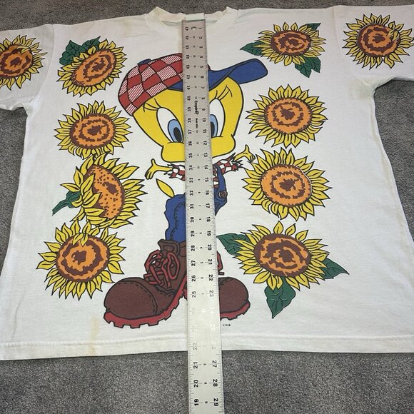 Vintage 1995 Looney Tunes Tweety Bird Sunflower Shirt Size XL - Picture 11 of 12